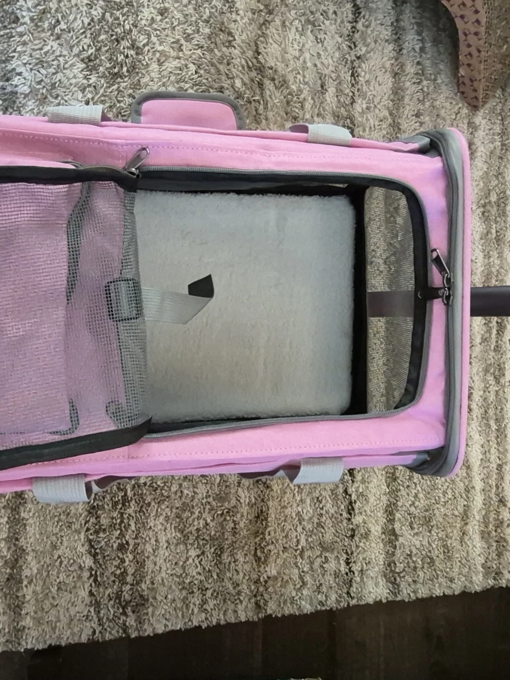 Pink Rolling Small Pet Carrier with Mesh Ventilation and Telescoping Handle